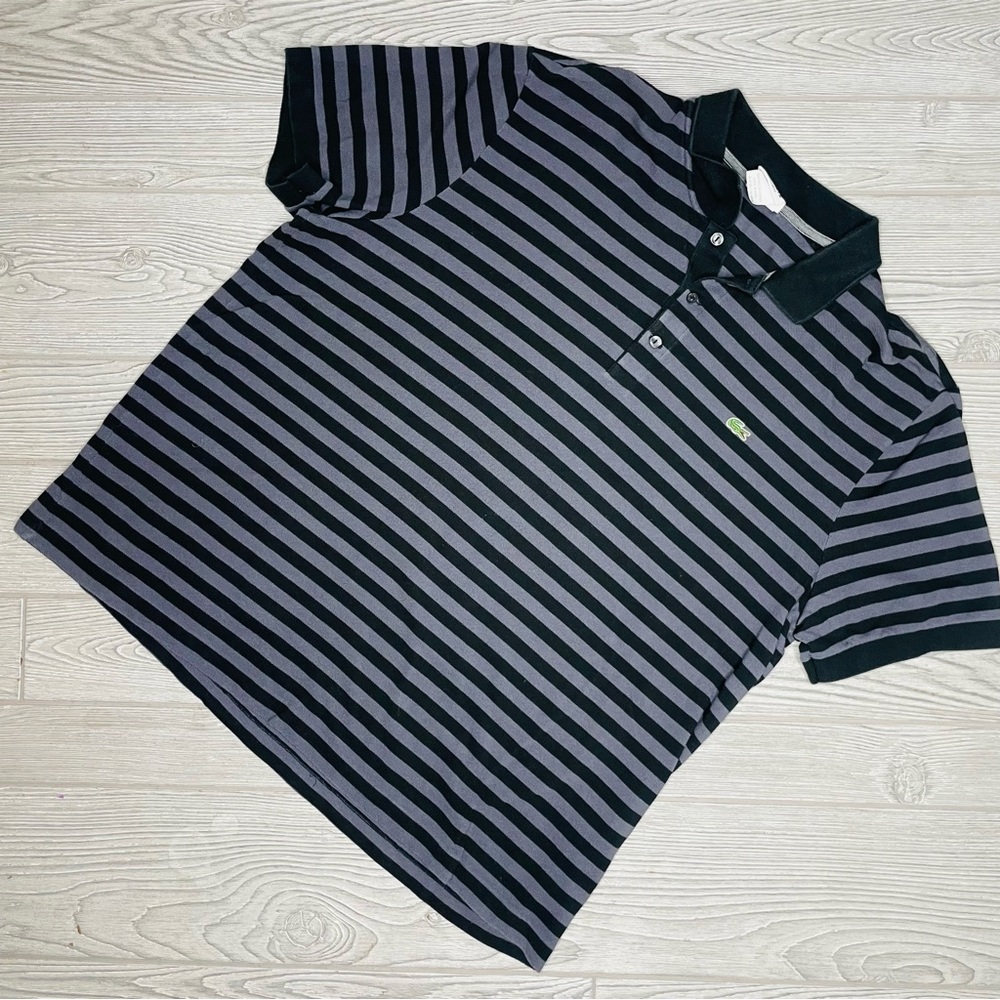 Vintage Lacoste Polo regular fit short sleeve grey & black striped polo T-shirt